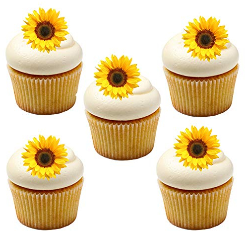 Orange Trading Dartmouth Ltd 30 Yellow Sunflower Flower Edible Wafer Paper Cake Toppers Decorations
