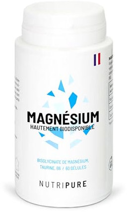 Nutripure | Magnésium Bisglycinate + Taurine & Vitamine B6 | Haute Absorption & Concentration | Anti-Fatigue | 100% Vegan | 60 gélules végétales | Cure de 1 mois | Made in France