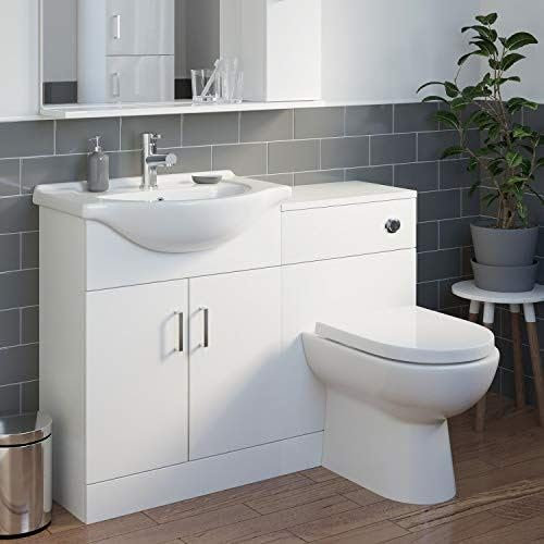 Affine 1150mm Toilet and Bathroom Vanity Unit Combination Unit Basin Sink Furniture Storage Cabinet Gloss White