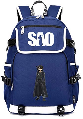 WANHONGYUE Sword Art Online SAO Anime Cosplay Schoolbag Rucksack 15.6 Laptop Backpack with USB Charging Port Blue / 5