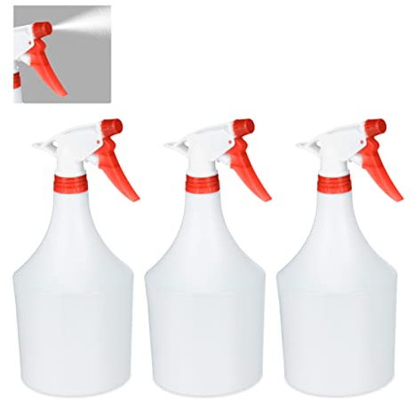 Relaxdays Sprühflasche Pflanzen, 3er Set, einstellbare Düse, 1 Liter, mit Skala, Kunststoff, Blumensprüher, weiß-rot, 3 Stück