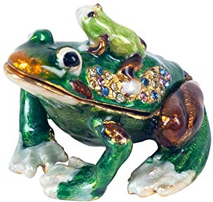G&S Pillendose, Motiv: Frosch, Grün, Harz und Perlmutt, H 5,5 cm