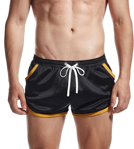 AIMPACT Gym Shorts Men 3 Inch Mesh Retro with Pockets Black-M