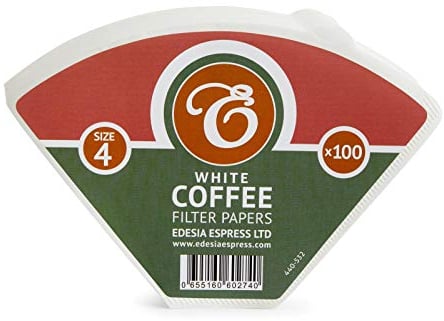 100 Size 4 Coffee Filter Paper Cones, White by EDESIA ESPRESS