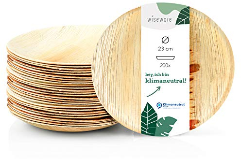 Wiseware Palmblatt Teller - 200 Stück Einwegteller rund Ø 23 cm - biologisch abbaubares Palmblattgeschirr - kompostierbares Partygeschirr - Bio Einweggeschirr
