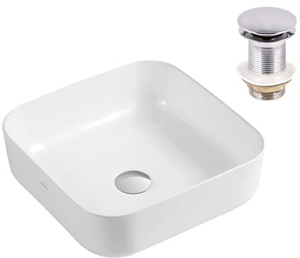 VBChome Waschbecken 39 x 39 cm Keramik Weiß Oval Pop-up ventil Click-Clack Waschtisch Handwaschbecken Aufsatzwaschbecken Waschschale Gäste WC (Waschbecken 5 mit Pop-up ventil)