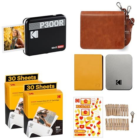 KODAK - Mini 3 76 x 76 mm Bluetooth Wireless Portable Photo Printer for Apple iOS and Android Smartphones - Black