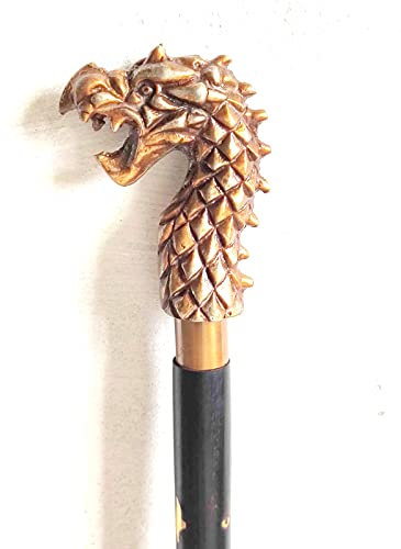 Gehstock aus Holz, antiker Drache, Aluminiumgriff, zusammenklappbar, aus Aluminium, Geschenk