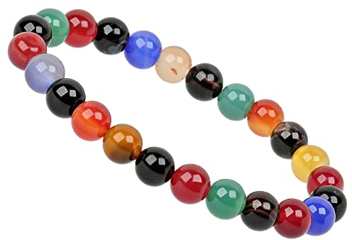 ELEDORO echtes Edelstein Perlen Armband - Natürliche Chakra Power Steine, Stretch Design, 8mm (Achat bunt)