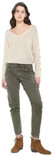 Le Temps des Cerises stylische Cargohose Khaki mid Waist Feintwill Rivera