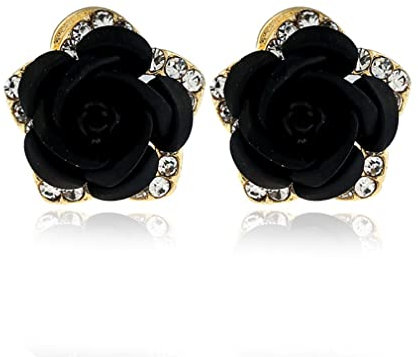 YAZILIND Rose Flower Shape Simpe Earring Cubic Zirconia Ear Buckle Stud Earrings Women Mom Anniversary Party Jewlry(Black-2)