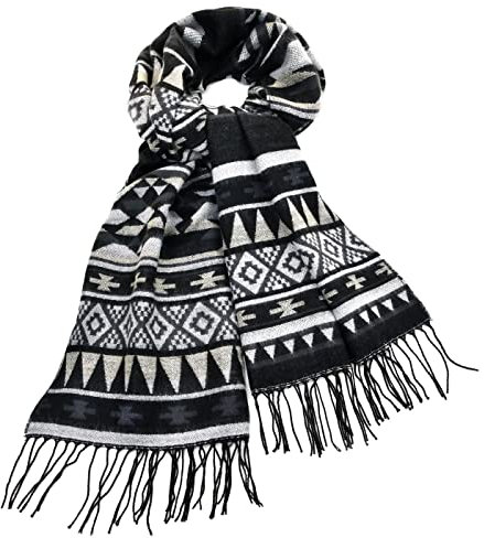 Neverless® Damen Strickschal mit Wollanteil Ethno Muster Schal Winter Herbst lang schwarz unisize
