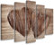 Feeby Bild auf Leinwand 150x100 cm Herz Liebe Holz 5-teilig modern Druckbild Wandbild Wanddekoration Aesthetic Rustikal Retro Vintage Braun