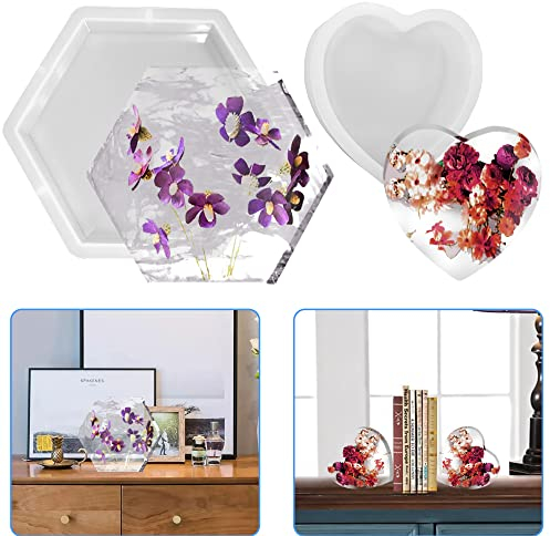 AIFUDA - Stampi in resina a forma di cuore esagonale in resina, stampi in silicone in resina epossidica profonda, fermalibri per campioni di e fiori conservati per matrimonio
