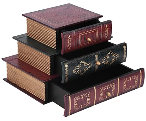 Ausla Kreative Retro-Schmuck-Aufbewahrungsbox, Schreibtisch-Organizer in Buchform, Möbel-Schubladen-Schreibtisch mit 3 Schubladen für Schmuck, 21 X 15 X 14,5 Cm