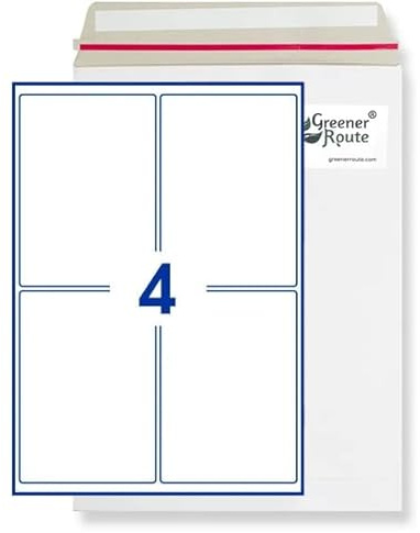 Greener Route™ A4 Labels for Printer Self-Adhesive, FSC, Pure White, Multi-Purpose Laser Inkjet Copier Compatible (Pack of 100, White, Rectangle, Round Angle, 99x139mm, 4 per Sheet)