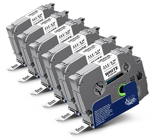 Labelwell kompatibel für Brother Bänder TZe-211 TZe211 6mm Schwarz auf Weiß TZ Tape AZe-211 Schriftbänder für Brother P-touch PT-H105 PT-E110 PT-H110 PT-1000 PT-D210VP PT-D600VP PT-H107B, 6-Pack