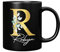 Personalised Letter R Floral Mug Initial with Name, Customised Gift, Gold Effect Printed Letter, NOT Metallic - Ceramic Coffee Cup for Men or Women, Extra Large and Giant Mug, 11oz Black Mug