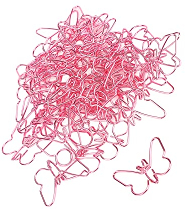 Niedliche Büroklammern, Eisenmaterial, 50 Stück, Farbbeschichtung, rosa Schmetterlinge, Büroklammer für Büro