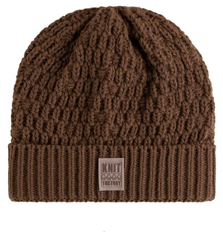 KNIT FACTORY - Jaida Mütze - Strickmütze für Damen und Herren - Beanie - Wintermütze mit Wolle - Hochwertige Qualität - Tobacco