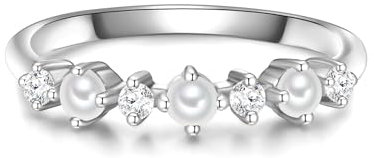 GLANZSTÜCKE MÜNCHEN Damen Perlenring 925/- Sterling Silber mit Süßwasser-Zuchtperle 2-2,5 mm/Zirkonia - Silberring Damenring
