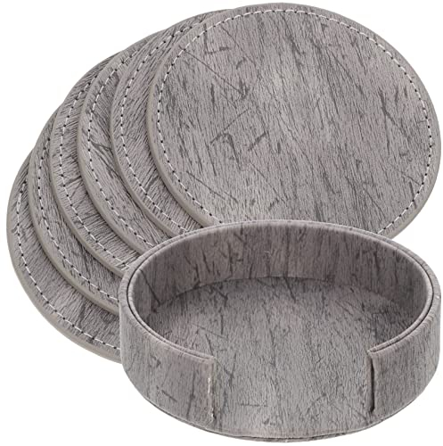 UPKOCH Set of 6 Double-Sided Pu Leather Drink Coasters - Non-Skid, Heat-Resistant Cup Mats for Coffee, Tea, and Cocktails-Protects Tables and Countertops - Elegant Grey Design for Home and Office Use
