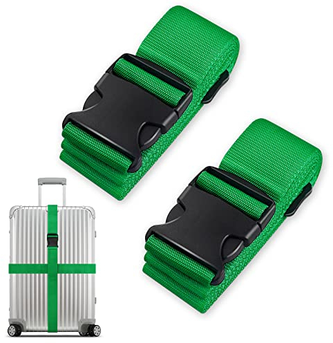 Koffergurt Set, gepäckband, kofferbänder, koffergurte Personalisierte Identifikation Verstellbare Rutschfestes Reisezube (GrasGrün, 2 Stück Set)