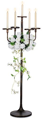 Sziqiqi Chandelier Noir à 5 Bras de 121,9 cm de Haut pour Bougies piliers Coniques en métal pour Centre de Table Floral, Halloween, Mariage, événement, décoration