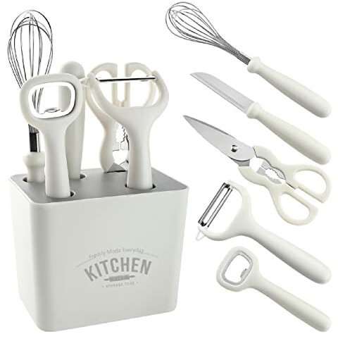 MAAFRI Sets 6 in 1 Stainless Steel Home Kitchen Gadgets Fruit Knife Peeler Chopping Board Set Food Scissor Cutting Board and Knife for Kitchen Dorm Travel
