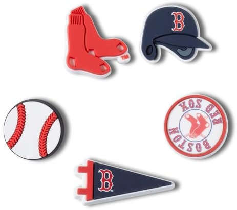 Crocs Unisex-Erwachsene MLB Shoe Charms Packs, Baseball Jibbitz for Schuhanhänger, Boston Red Sox 5 Stück