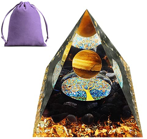 Obidodi Crystal Pyramid, Moonstone Ogan Chakra Energy Tower, Positive Generator, Nature Reiki Crushed Stone Jewelry for Healing Meditation Balance (Tiger Eye Stone)