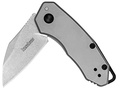 Kershaw Rate Faltbares Taschenmesser, kleines Alltagsmesser mit unterstützter Öffnung, 8Cr13MoV Edelstahlklinge, Taschenklammer und Schlüsselbandloch, Grau