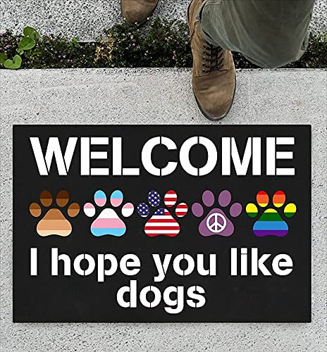 Door Mat Welcome I Hope You Like Dogs Peace Lgbt Entrance Door Mats Dirt Trapper Absorbent Entrance Rug For Bathroom Shower Kitchen 40X60Cm