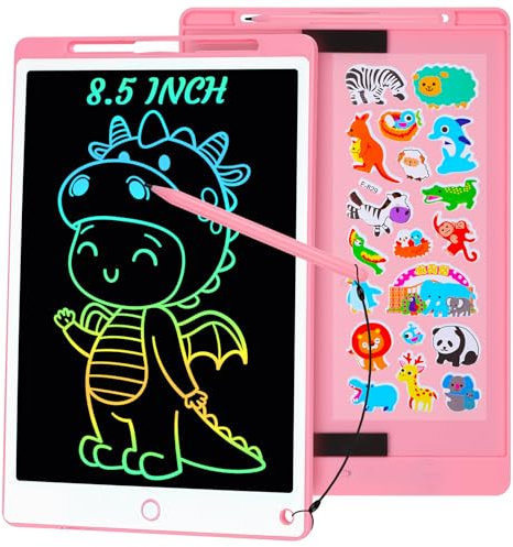 Damcyer LCD Schreibtafel, 8.5 Zoll LCD Schreibtafel Kinder Tablet für Kinder, Grafiktablett mit Bildschirmlöschtaste und Sperrschalter,Grafiktablett für Spiele für 2 3 4 5 6 7 Jahre alt, Rosa
