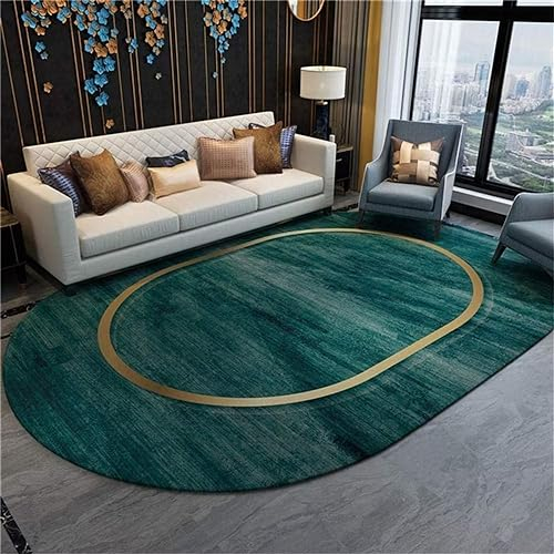 Kunsen flokati Teppich waschbarwohnzimmer Sofa teppichLeichter Luxus grüner ovaler dekorativer Teppich einfach zu reinigenbabyzimmer Teppich junge70x140cm