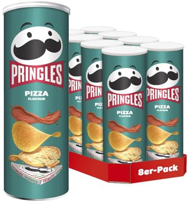 Pringles Pizza Flavour (8 x 165 g) – der unwiderstehliche Snack-Klassiker in der praktischen Dose – knackige Chips mit Pizzageschmack – Pop. Play. Eat.