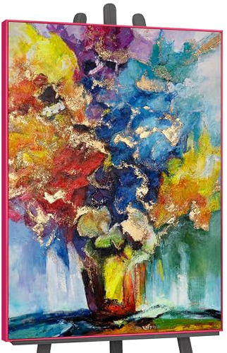 YS-Art Abstrakt Acryl Gemälde auf Leinwand Sonnenblumenstrauß handgemalt Wandbilder Wohnzimmer modern Wohndekor Bild Blumenstrauß in Vase echte Kunst 140x100 cm