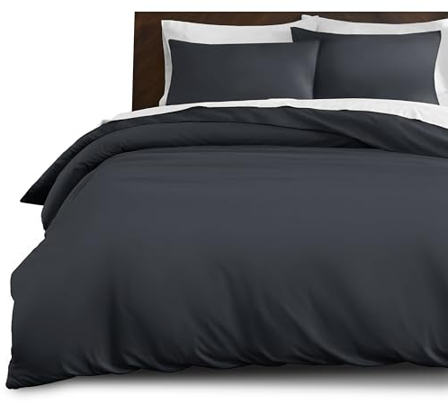 Hafaa Dyed Duvet Cover Brushed Microfiber Quilt Cover with Button Closure Luxury Bedding Charcoal Duvet Cover with 2 Pillowcases King Size Duvet Set (230cm x 220cm)
