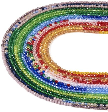 BB Beadthoven 15 hebras de cuentas de vidrio de color degradado, 2 mm, facetadas, redondas, segmentadas, colores sueltos, mini cuentas de vidrio a granel para hacer collares y joyas