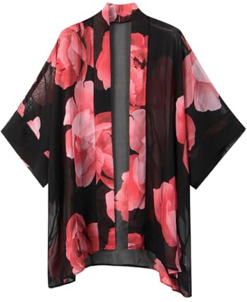 Women Bohemian Chiffon Kimono Cardigan Beach Cover Up Bikini Shawl Blouse for Swimwear Beachwear