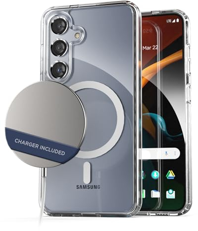 ENCASED 2-in-1 MAG Case with Wireless Charger for Samsung Galaxy S24 (2024) Magnetic Case Compatible with MagSafe (Crystal Clear)