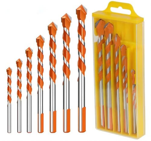Hoquare Masonry Drill Bits Set, 7pcs Heavy Duty Carbide Professional Hammer Drill Bits for Porcelain/Glass/Brick/Plastic/Cement/Wood/Tile, Industrial Strength Drill Bits(3 4 5 6 8 10 12mm)