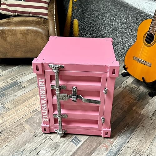 American Style Table Basse De Style Industriel Container Casier De Fer Table en Métal Table De Chevet 1 Porte Deco (Rose)