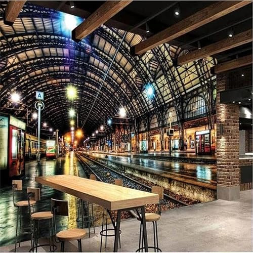 YUSENHUA Mural 3D Living Room Wallpaper Train Station Night Track Bedroom Background Wall Decoration Silk Fabric Stickers Painting