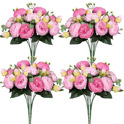 Peonia artificiale di seta fiori di peonia finto fiore per festa di nozze sposa casa decorazione (8 pezzi, rosa rosso e rosa)