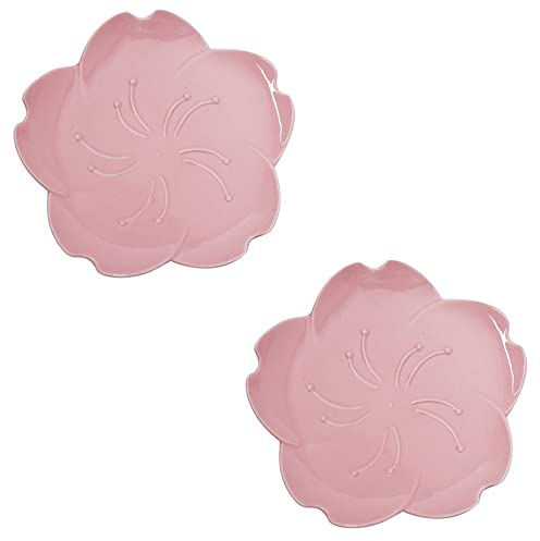 Assiette à dîner 7 pouces Série Fleurs de Cerisier Conception en Forme de Pétale Salade/Pâtes/Fruits/Apéritif/Dessert Plats en Céramique Assiettes de Vacances Assiettes de Noël - Ensemble de 2 - Plat