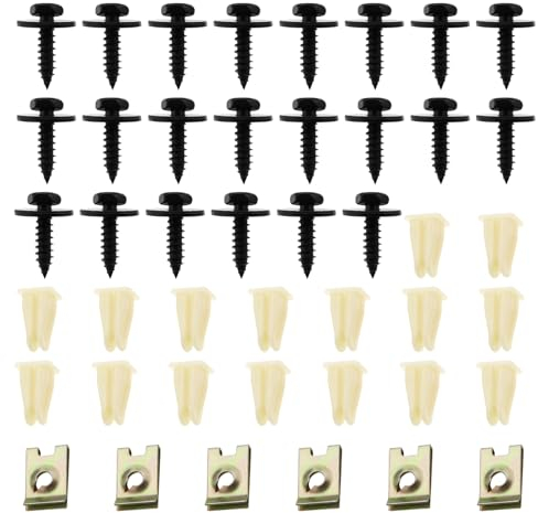 Be In Your Mind 44-teiliges Auto-Reparatur-Clip-Set Selbstschneidende Schrauben mit Pads x22 Metallsockel-Clips x6 Kotflügel x16 Kompatibel mit BMW 3er-Reihe E36