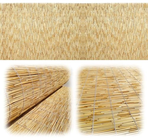 Sichtschutzzaun Natürliche Bambusmatte Wetterfest 60cm 90cm 100cm 120cm Hoch Schilfzaun Wasserdicht Bambus Sichtschutz Kundenspezifische Größe Für Hinterhof-Terrasse(Color:Primary white line)