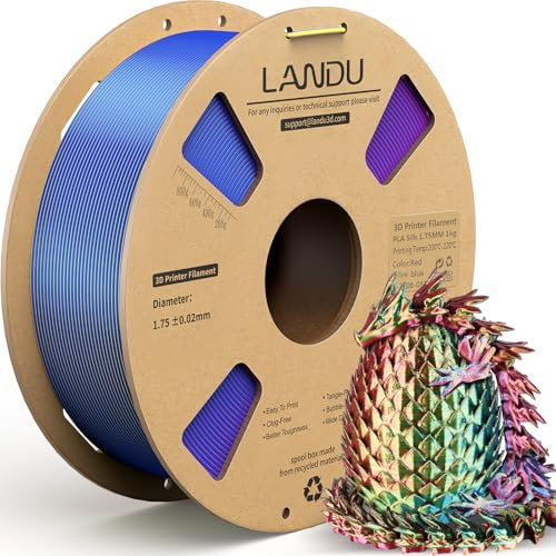 LANDU Silk PLA Filament Tricolor Silk PLA Filament 1,75mm 1kg 3D Drucker Filament 3 Color Silk Hochglänzende Oberfläche Maßgenauigkeit +/-0.02mm,Rot Gelb Blau