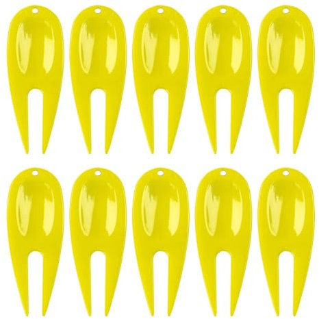 Harilla 10x Golf Divot Reparatur Werkzeug Pitch Mark Reparatur Gabel Groove Cleaner Gadgets Putting Green Gabel, für Ersatz Zubehör Outdoor, GELB